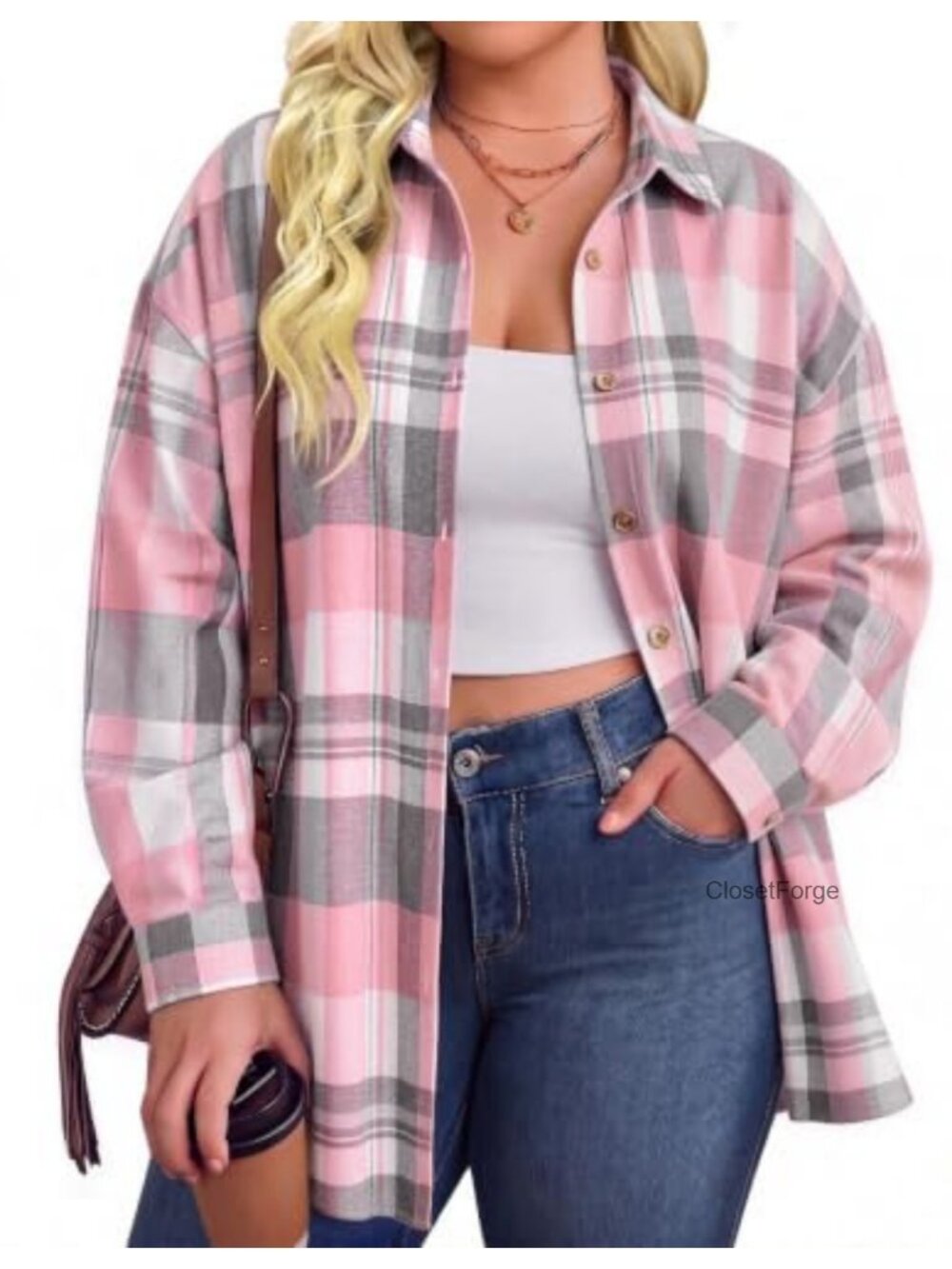 Plus Size Flannel Button Down Shirt Long Sleeve Plaid Oversized
